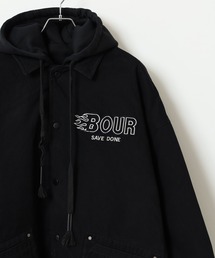 ABETTOR スプレー加工ロゴパッチ縫製フェイクレイヤード裏シャギーファーデザインブルゾン 数量限定