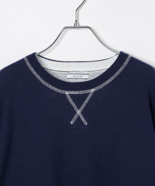 BAYFLOW（ベイフロー）の「ダブルカラープルオーバー（ニット/セーター・メンズ・カーキ/グレー/ネイビー・MEDIUM/LARGE）」の8枚目の写真