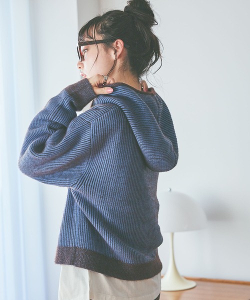 niko and...（ニコアンド）の「バイカラーダブルジップニットパーカー（パーカー・レディース・ライトグレー/ブルー/イエロー・MEDIUM/LARGE）」の10枚目の写真