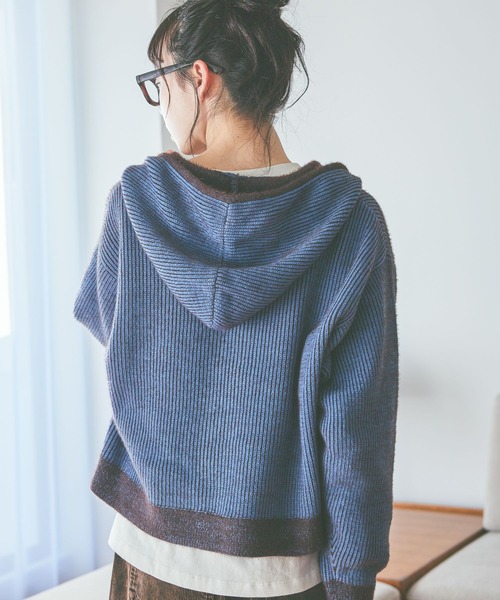 niko and...（ニコアンド）の「バイカラーダブルジップニットパーカー（パーカー・レディース・ライトグレー/ブルー/イエロー・MEDIUM/LARGE）」の11枚目の写真