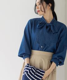 OPAQUE.CLIP | セルロース混デニムボウタイブラウス【洗濯機OK】(シャツ/ブラウス)