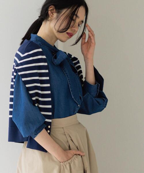 OPAQUE.CLIP（オペークドットクリップ）の「セルロース混デニムボウタイブラウス【洗濯機OK】（シャツ/ブラウス・レディース・ネイビー/ブルー系その他・40/38/42）」の4枚目の写真