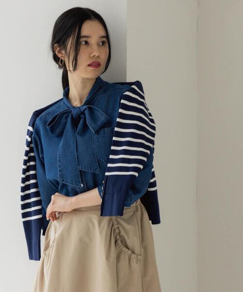 OPAQUE.CLIP（オペークドットクリップ）の「セルロース混デニムボウタイブラウス【洗濯機OK】（シャツ/ブラウス・レディース・ネイビー/ブルー系その他・40/38/42）」の5枚目の写真