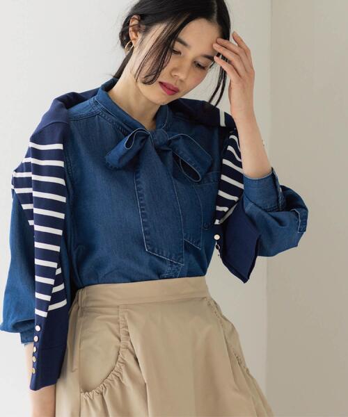 OPAQUE.CLIP（オペークドットクリップ）の「セルロース混デニムボウタイブラウス【洗濯機OK】（シャツ/ブラウス・レディース・ネイビー/ブルー系その他・40/38/42）」の6枚目の写真