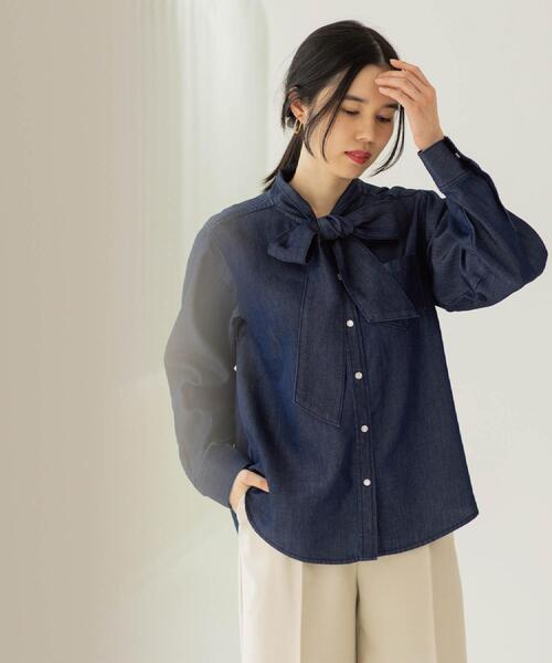 OPAQUE.CLIP（オペークドットクリップ）の「セルロース混デニムボウタイブラウス【洗濯機OK】（シャツ/ブラウス・レディース・ネイビー/ブルー系その他・40/38/42）」の11枚目の写真