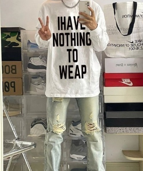SHEPP（シープ）の「【26年春夏新作】BIGフロントロゴルーズロンT（Tシャツ/カットソー・メンズ・ブラック/ホワイト・L/M）」の3枚目の写真