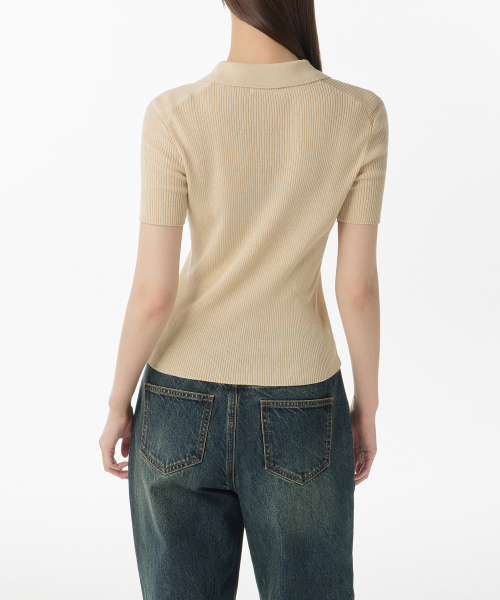 MUSINSA STANDARD WOMAN（ムシンサスタンダードウーマン）の「ウィメンズリブスリムカラー半袖カーディガン[ライトベージュ]（カーディガン/ボレロ・レディース・その他・LARGE/MEDIUM/SMALL/X-SMALL）」の2枚目の写真