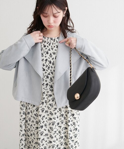 natural couture(ナチュラルクチュール)の「スエードライダースジャケット(ライダースジャケット・レディース・アイボリー/グレイッシュベージュ/チャコールグレー/ミント・FREE)」の1枚目の写真