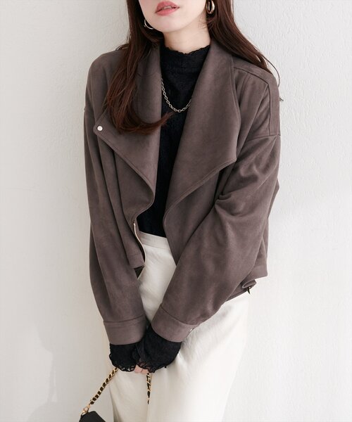 natural couture(ナチュラルクチュール)の「スエードライダースジャケット(ライダースジャケット・レディース・アイボリー/グレイッシュベージュ/チャコールグレー/ミント・FREE)」の15枚目の写真