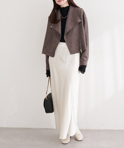 natural couture(ナチュラルクチュール)の「スエードライダースジャケット(ライダースジャケット・レディース・アイボリー/グレイッシュベージュ/チャコールグレー/ミント・FREE)」の13枚目の写真