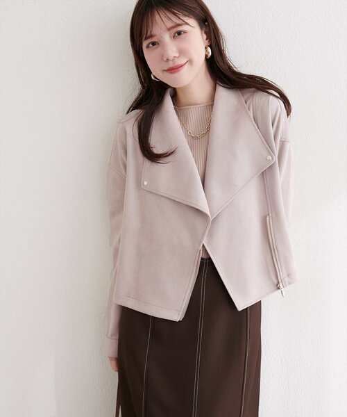 natural couture(ナチュラルクチュール)の「スエードライダースジャケット(ライダースジャケット・レディース・アイボリー/グレイッシュベージュ/チャコールグレー/ミント・FREE)」の6枚目の写真