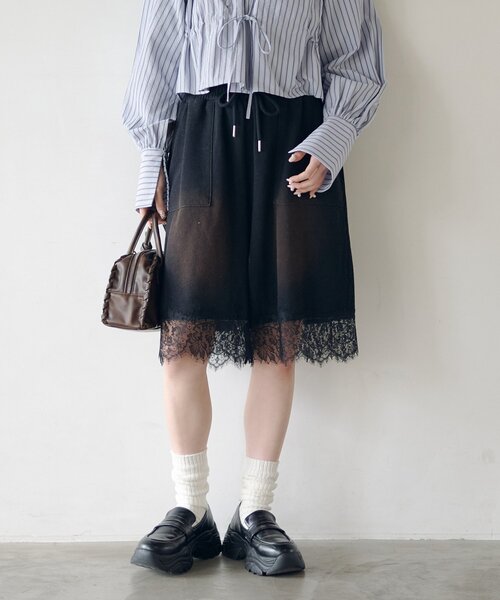 Kastane（カスタネ）の「【2026SSカタログ/セットアップ対応】スウェットハーフパンツ（スウェットパンツ・レディース・グレー/ブラック・FREE）」の2枚目の写真