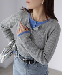 Riberry | レイヤードライク配色ヘンリーリブニット(ニット/セーター)