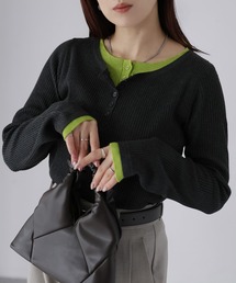 Riberry | レイヤードライク配色ヘンリーリブニット(ニット/セーター)