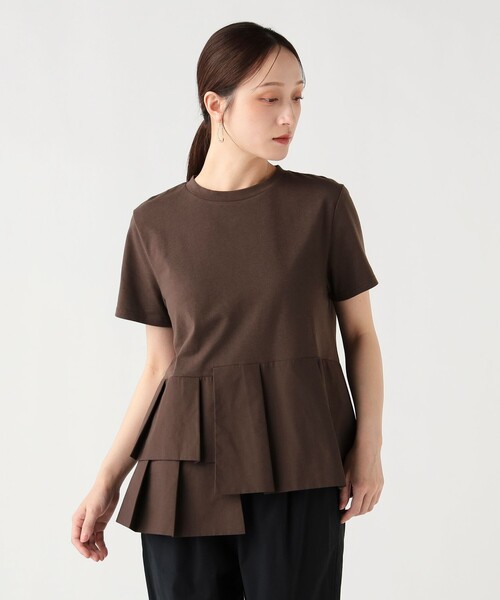 BEAMS HEART（ビームスハート）の「【1枚で主役級】アシンメトリー 異素材 プルオーバー（Tシャツ/カットソー・レディース・ブラック/オフホワイト/オレンジ/ブラウン・FREE）」の3枚目の写真