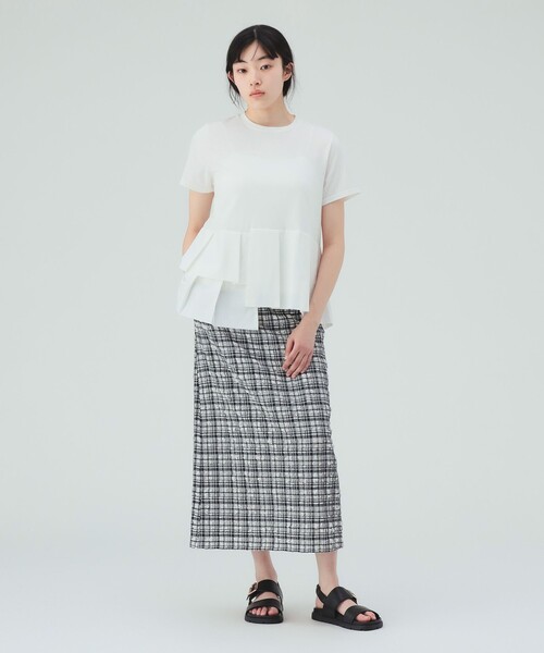 BEAMS HEART（ビームスハート）の「【1枚で主役級】アシンメトリー 異素材 プルオーバー（Tシャツ/カットソー・レディース・ブラック/オフホワイト/オレンジ/ブラウン・FREE）」の7枚目の写真