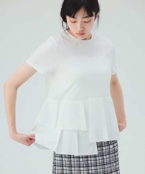 BEAMS HEART（ビームスハート）の「【1枚で主役級】アシンメトリー 異素材 プルオーバー（Tシャツ/カットソー・レディース・ブラック/オフホワイト/オレンジ/ブラウン・FREE）」の2枚目の写真