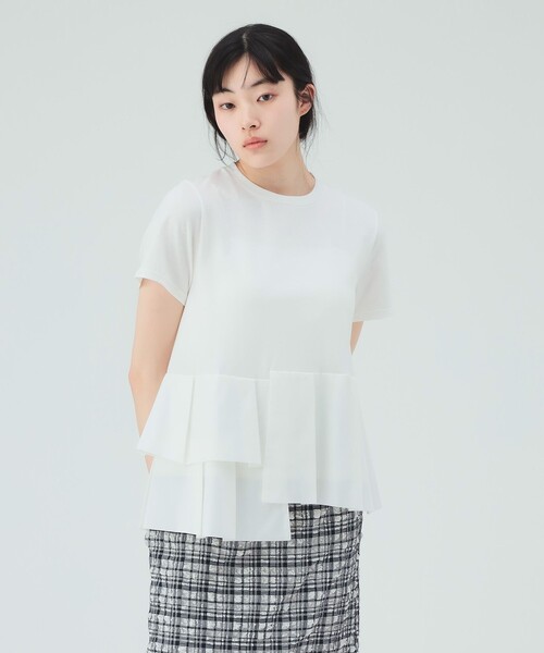 BEAMS HEART（ビームスハート）の「【1枚で主役級】アシンメトリー 異素材 プルオーバー（Tシャツ/カットソー・レディース・ブラック/オフホワイト/オレンジ/ブラウン・FREE）」の5枚目の写真