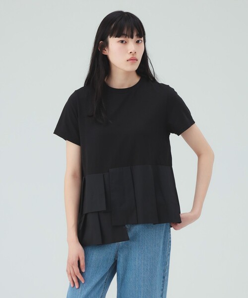 BEAMS HEART（ビームスハート）の「【1枚で主役級】アシンメトリー 異素材 プルオーバー（Tシャツ/カットソー・レディース・ブラック/オフホワイト/オレンジ/ブラウン・FREE）」の6枚目の写真
