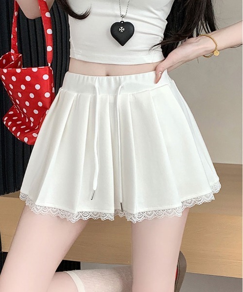 kirakiraShop(キラキラショップ)の「レース裾 プリーツ ミニスカート(スカート・レディース・杢グレー/ホワイト/ブラック・L/M/S)」の2枚目の写真