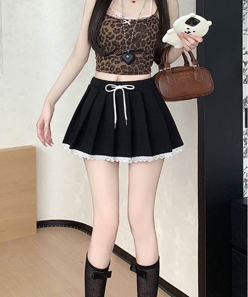 kirakiraShop(キラキラショップ)の「レース裾 プリーツ ミニスカート(スカート・レディース・杢グレー/ホワイト/ブラック・L/M/S)」の13枚目の写真