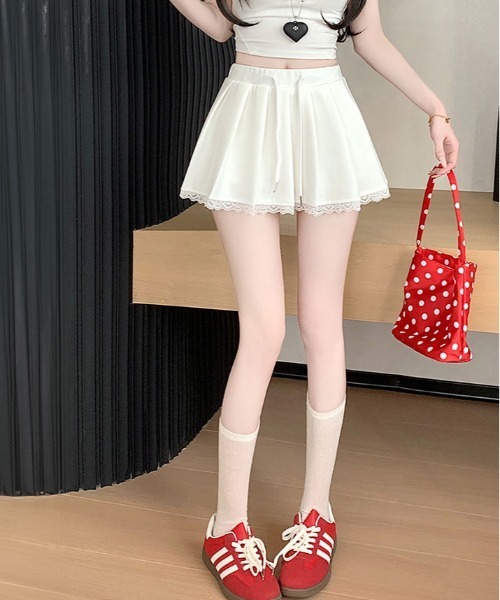 kirakiraShop(キラキラショップ)の「レース裾 プリーツ ミニスカート(スカート・レディース・杢グレー/ホワイト/ブラック・L/M/S)」の7枚目の写真