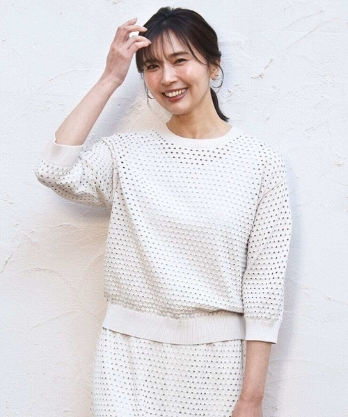 MK MICHEL KLEIN（エムケーミッシェルクラン）の「アイレット編みニット/前後2way/洗える（ニット/セーター・レディース・ピンク/ブラウン/ベージュ・38）」の2枚目の写真