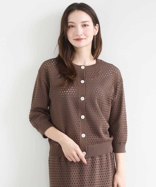 MK MICHEL KLEIN（エムケーミッシェルクラン）の「アイレット編みニット/前後2way/洗える（ニット/セーター・レディース・ピンク/ブラウン/ベージュ・38）」の4枚目の写真
