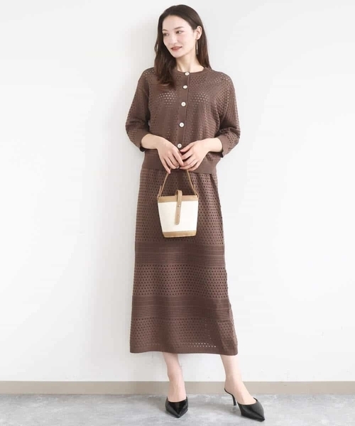 MK MICHEL KLEIN（エムケーミッシェルクラン）の「アイレット編みニット/前後2way/洗える（ニット/セーター・レディース・ピンク/ブラウン/ベージュ・38）」の5枚目の写真