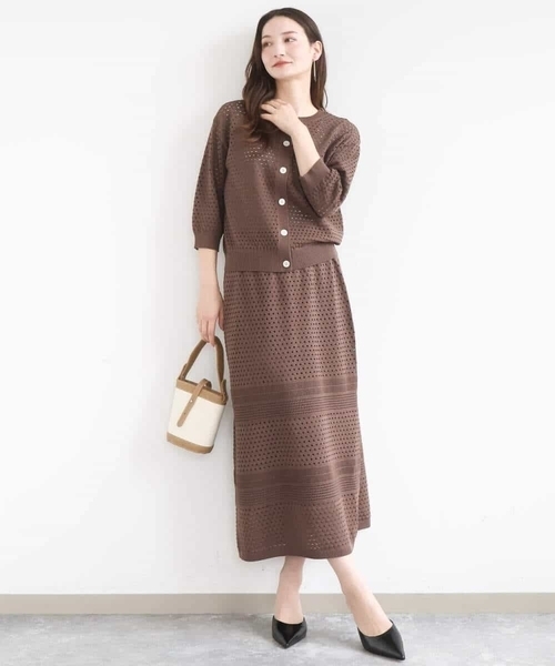 MK MICHEL KLEIN（エムケーミッシェルクラン）の「アイレット編みニット/前後2way/洗える（ニット/セーター・レディース・ピンク/ブラウン/ベージュ・38）」の6枚目の写真