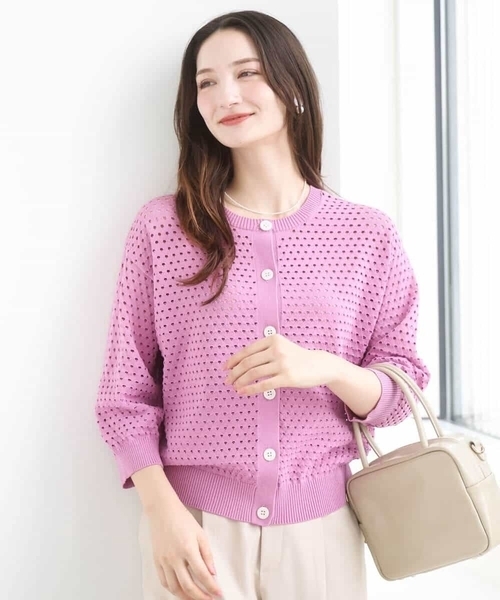 MK MICHEL KLEIN（エムケーミッシェルクラン）の「アイレット編みニット/前後2way/洗える（ニット/セーター・レディース・ピンク/ブラウン/ベージュ・38）」の15枚目の写真