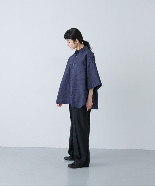 かぐれ(カグレ)の「ワイドハーフスリーブシャツ(Tシャツ/カットソー・レディース・ネイビー/オフホワイト・FREE)」の12枚目の写真