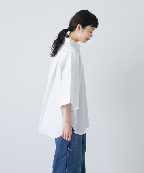 かぐれ(カグレ)の「ワイドハーフスリーブシャツ(Tシャツ/カットソー・レディース・ネイビー/オフホワイト・FREE)」の3枚目の写真