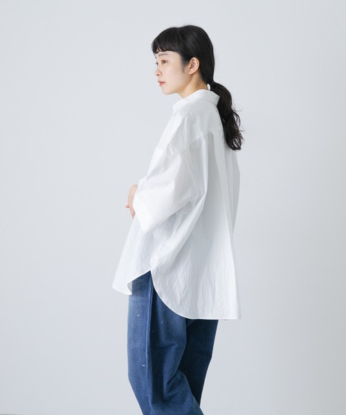 かぐれ(カグレ)の「ワイドハーフスリーブシャツ(Tシャツ/カットソー・レディース・ネイビー/オフホワイト・FREE)」の4枚目の写真