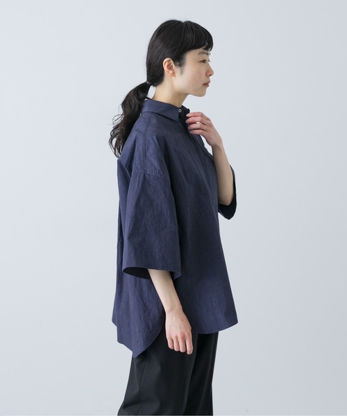 かぐれ(カグレ)の「ワイドハーフスリーブシャツ(Tシャツ/カットソー・レディース・ネイビー/オフホワイト・FREE)」の7枚目の写真