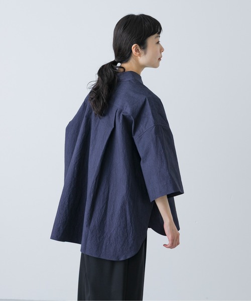 かぐれ(カグレ)の「ワイドハーフスリーブシャツ(Tシャツ/カットソー・レディース・ネイビー/オフホワイト・FREE)」の8枚目の写真