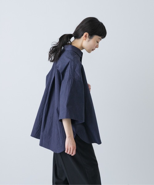 かぐれ(カグレ)の「ワイドハーフスリーブシャツ(Tシャツ/カットソー・レディース・ネイビー/オフホワイト・FREE)」の9枚目の写真