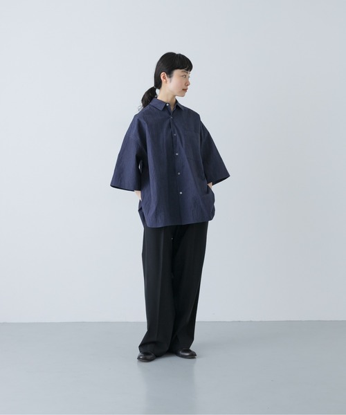 かぐれ(カグレ)の「ワイドハーフスリーブシャツ(Tシャツ/カットソー・レディース・ネイビー/オフホワイト・FREE)」の11枚目の写真