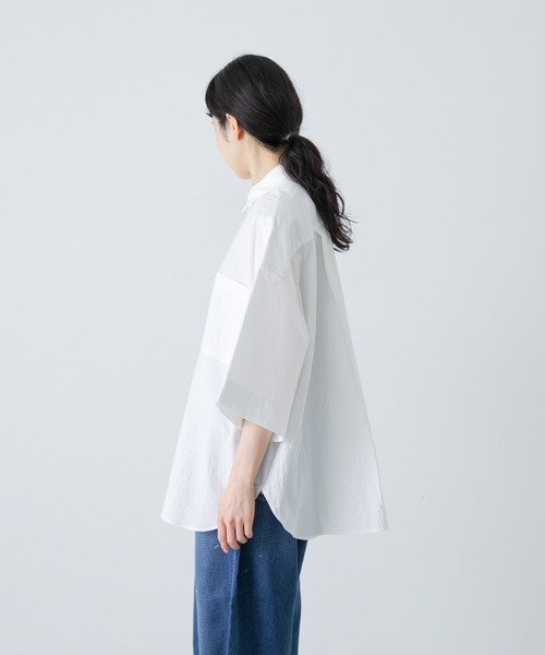 かぐれ(カグレ)の「ワイドハーフスリーブシャツ(Tシャツ/カットソー・レディース・ネイビー/オフホワイト・FREE)」の15枚目の写真