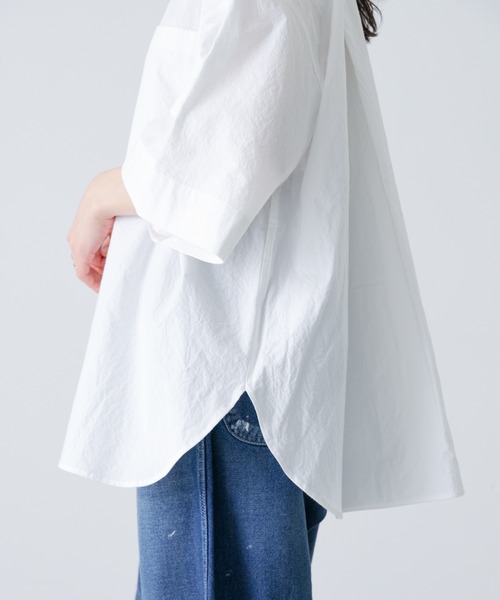 かぐれ(カグレ)の「ワイドハーフスリーブシャツ(Tシャツ/カットソー・レディース・ネイビー/オフホワイト・FREE)」の19枚目の写真