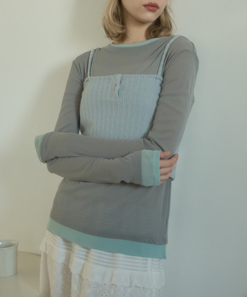 Birthday room（バースデイルーム）の「ニットキャミビスチェ/Knit cami bustier（キャミソール・レディース・ブラック/ライトブルー・FREE）」の17枚目の写真