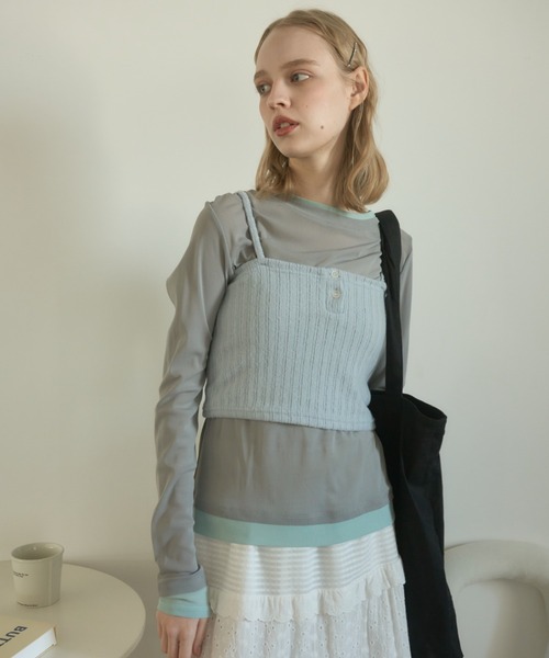 Birthday room（バースデイルーム）の「ニットキャミビスチェ/Knit cami bustier（キャミソール・レディース・ブラック/ライトブルー・FREE）」の5枚目の写真