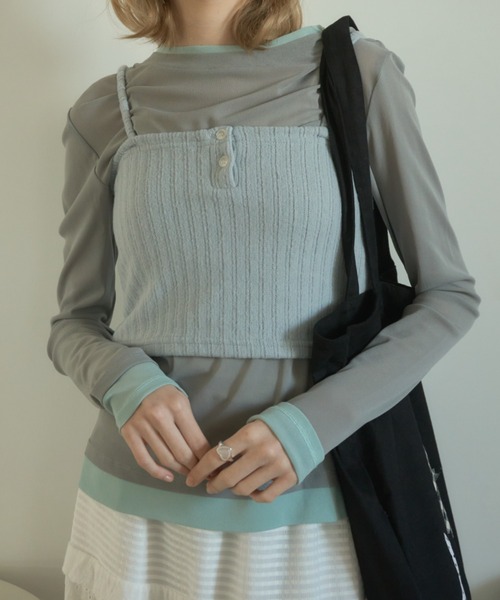 Birthday room（バースデイルーム）の「ニットキャミビスチェ/Knit cami bustier（キャミソール・レディース・ブラック/ライトブルー・FREE）」の6枚目の写真