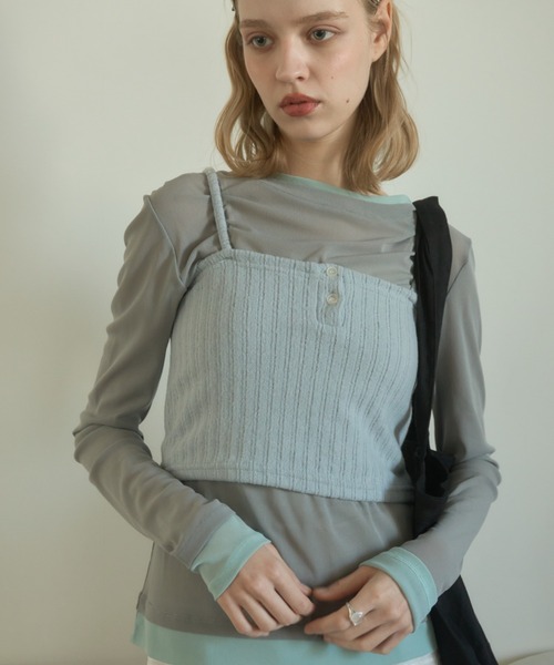 Birthday room（バースデイルーム）の「ニットキャミビスチェ/Knit cami bustier（キャミソール・レディース・ブラック/ライトブルー・FREE）」の7枚目の写真