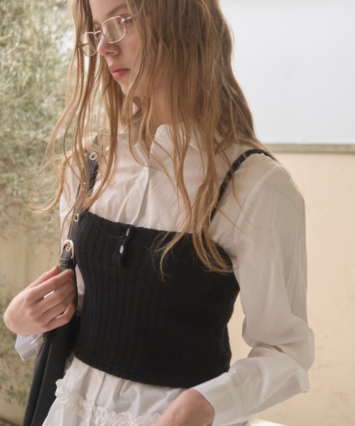 Birthday room（バースデイルーム）の「ニットキャミビスチェ/Knit cami bustier（キャミソール・レディース・ブラック/ライトブルー・FREE）」の10枚目の写真