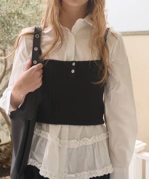 Birthday room（バースデイルーム）の「ニットキャミビスチェ/Knit cami bustier（キャミソール・レディース・ブラック/ライトブルー・FREE）」の15枚目の写真