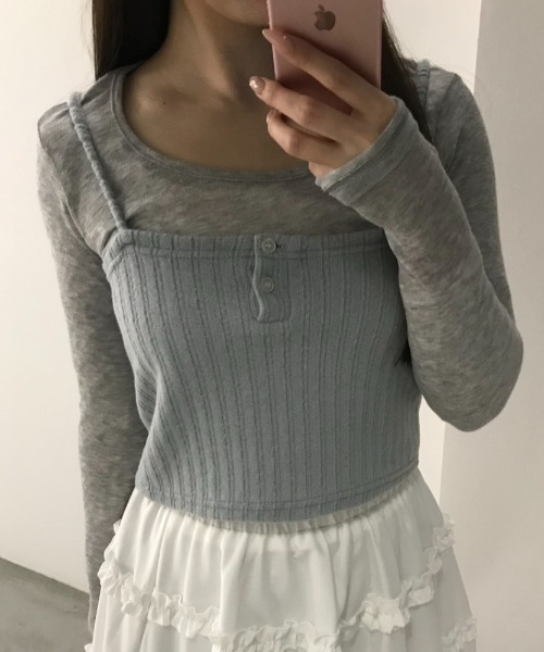 Birthday room（バースデイルーム）の「ニットキャミビスチェ/Knit cami bustier（キャミソール・レディース・ブラック/ライトブルー・FREE）」の18枚目の写真