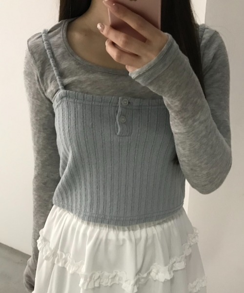 Birthday room（バースデイルーム）の「ニットキャミビスチェ/Knit cami bustier（キャミソール・レディース・ブラック/ライトブルー・FREE）」の19枚目の写真
