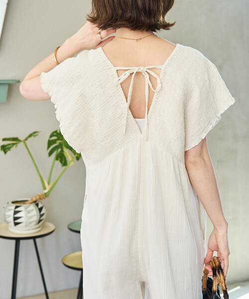 FREAK'S STORE（フリークスストア）の「限定展開　インド ダブルガーゼ シャーリング オールインワン（つなぎ/オールインワン・レディース・ブラック/ブラウン/オリーブ/ナチュラル/ブルー・SMALL/MEDIUM）」の3枚目の写真