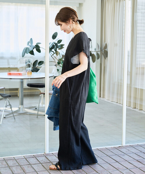 FREAK'S STORE（フリークスストア）の「限定展開　インド ダブルガーゼ シャーリング オールインワン（つなぎ/オールインワン・レディース・ブラック/ブラウン/オリーブ/ナチュラル/ブルー・SMALL/MEDIUM）」の7枚目の写真